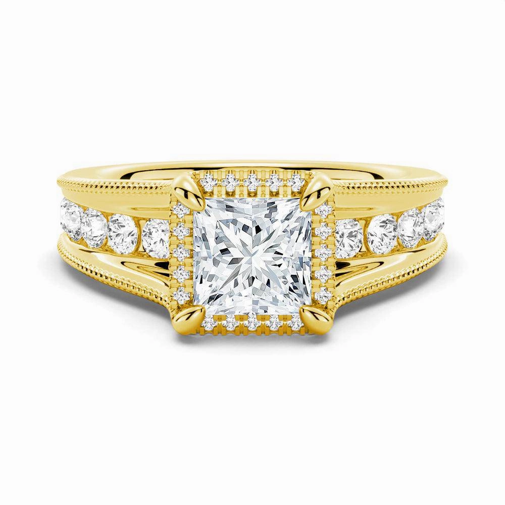 Sun Kissed Milgrain Vintage Princess Cut & Round Moissanite Engagement Ring
