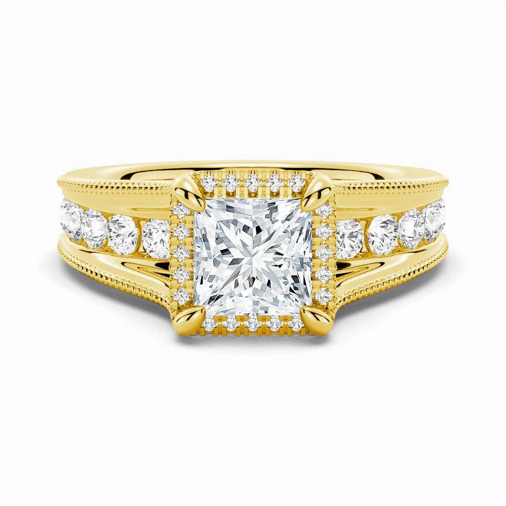 Milgrain Vintage Princess Cut & Round Moissanite Engagement Ring Elite Touch High-End Quality