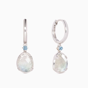 Shiny Features Silver Rainbow Moonstone Earrings - Victoria (Blue Gem)