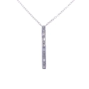 Polished Shine Subtle Mood Bremer Jewelry 14K White Gold Straight Baguette Shape Diamonds Drop Pendant with a 14K White Gold Link Necklace (0.14ctw)
