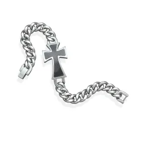 Sparkle Surface Vibrant Shine Finish Mens Cross  Bracelet with Carbon Fiber Stainless Steel