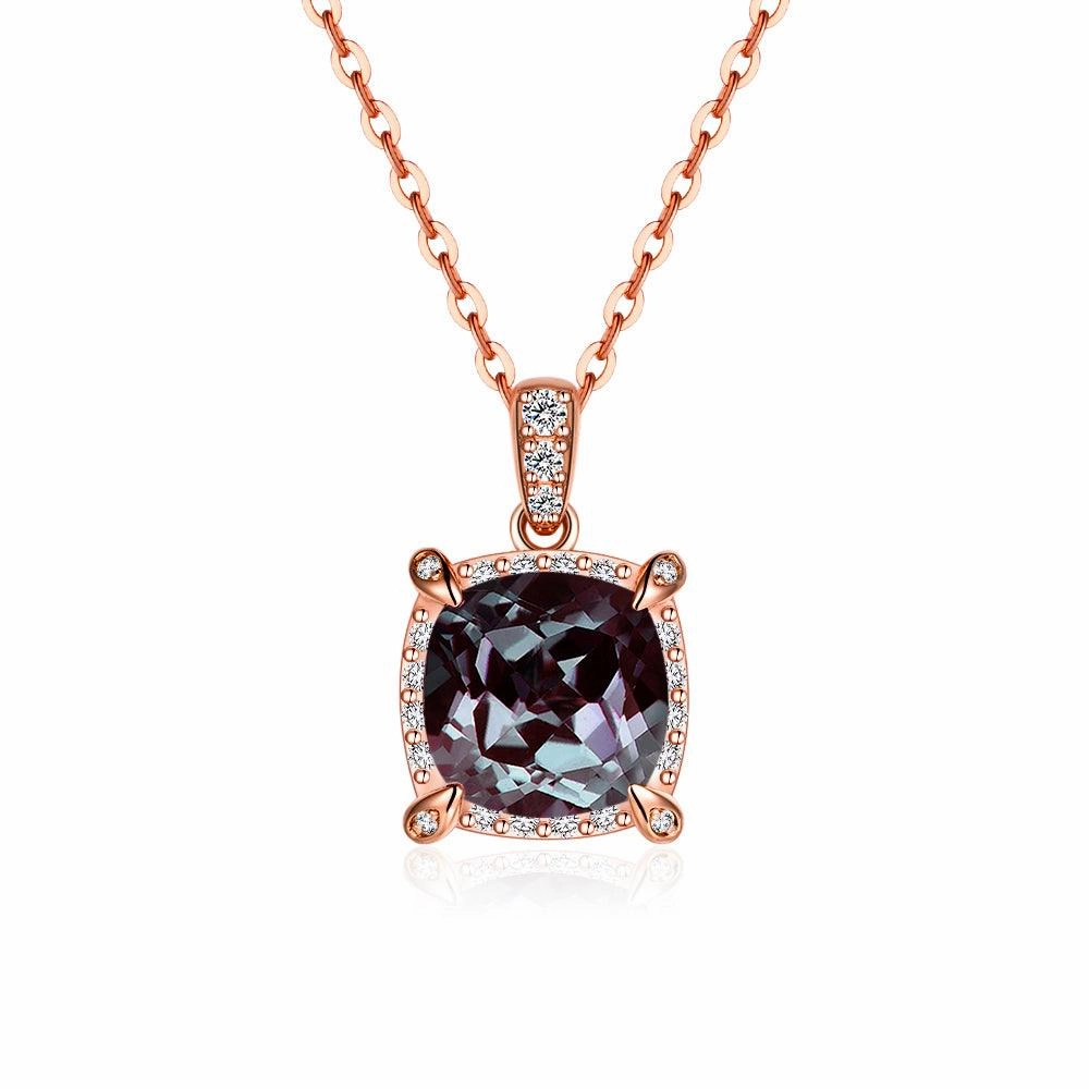 Polished Line 3 CT. Cushion Cut Alexandrite Moissanite Pave Pendant