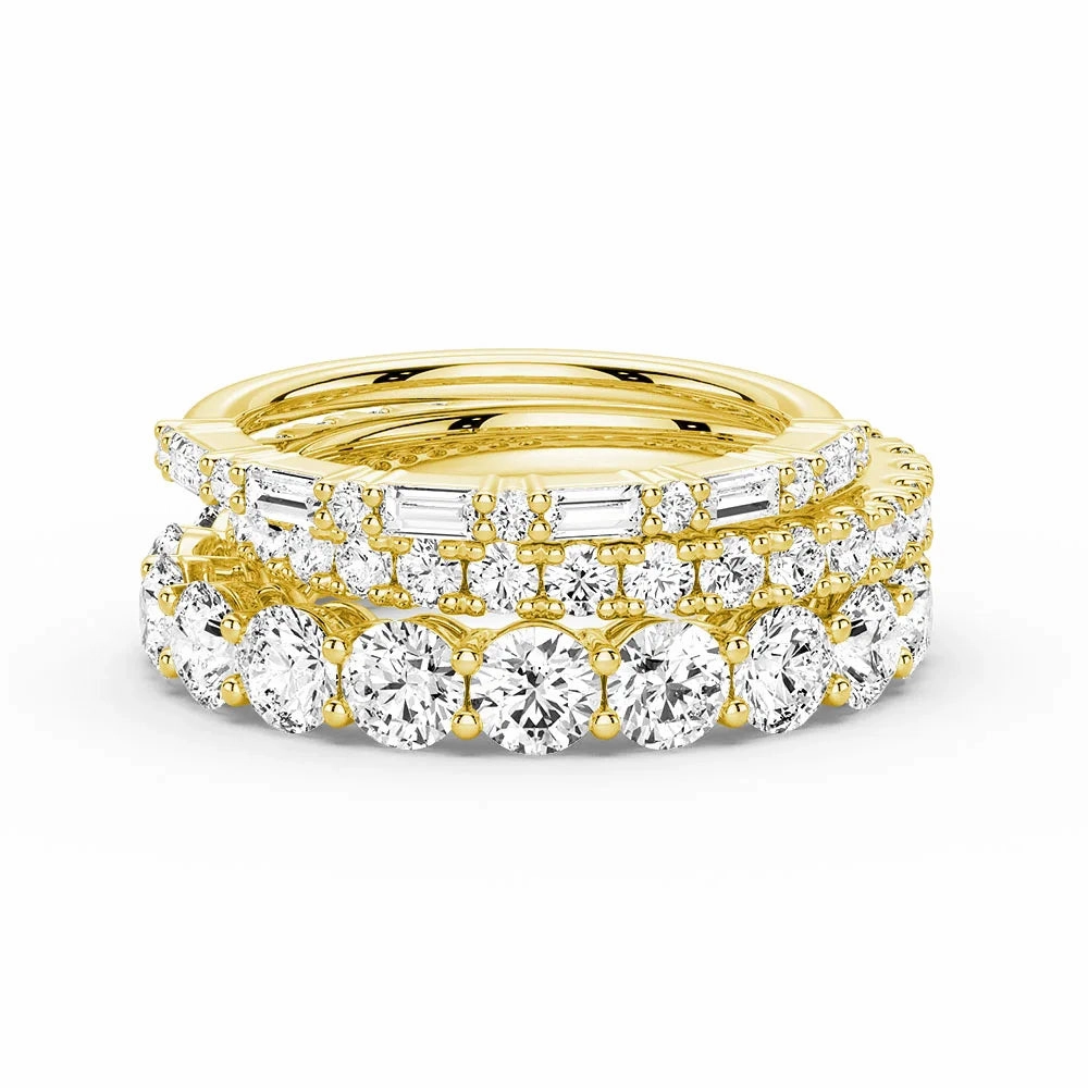Round and Baguette Cut Moissanite Bands with French Pave Band Stacking Rings Radiant Charm Iconic look