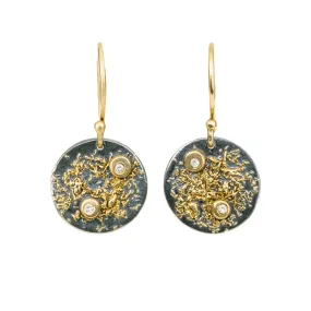 Mini Disc Earrings - 18k Gold Fused with Oxidized Silver Graceful Charm