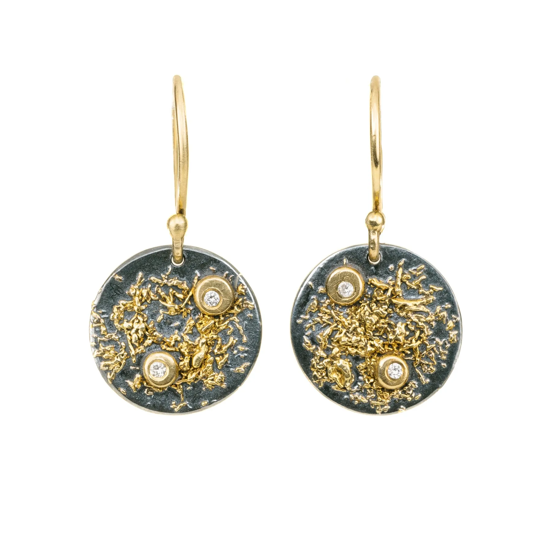 Mini Disc Earrings - 18k Gold Fused with Oxidized Silver Graceful Charm