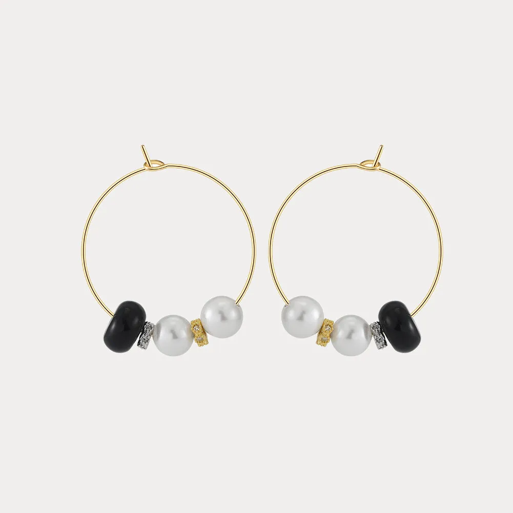 Pearl Agate Hoop Earrings Luxe Detail