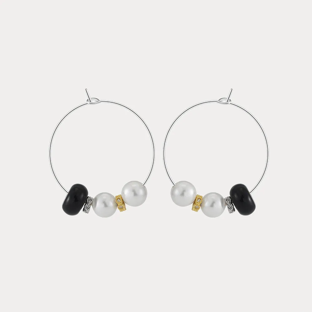 Pearl Agate Hoop Earrings Finest Detail Charming Accent