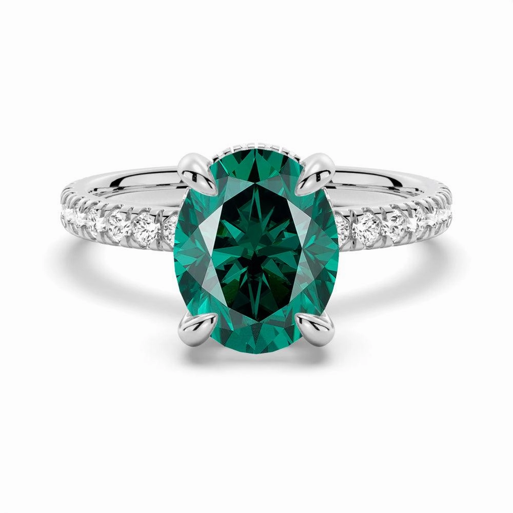 2 CT. Micropav?? Oval Green Moissanite Engagement Ring With Hidden Halo Statement Form