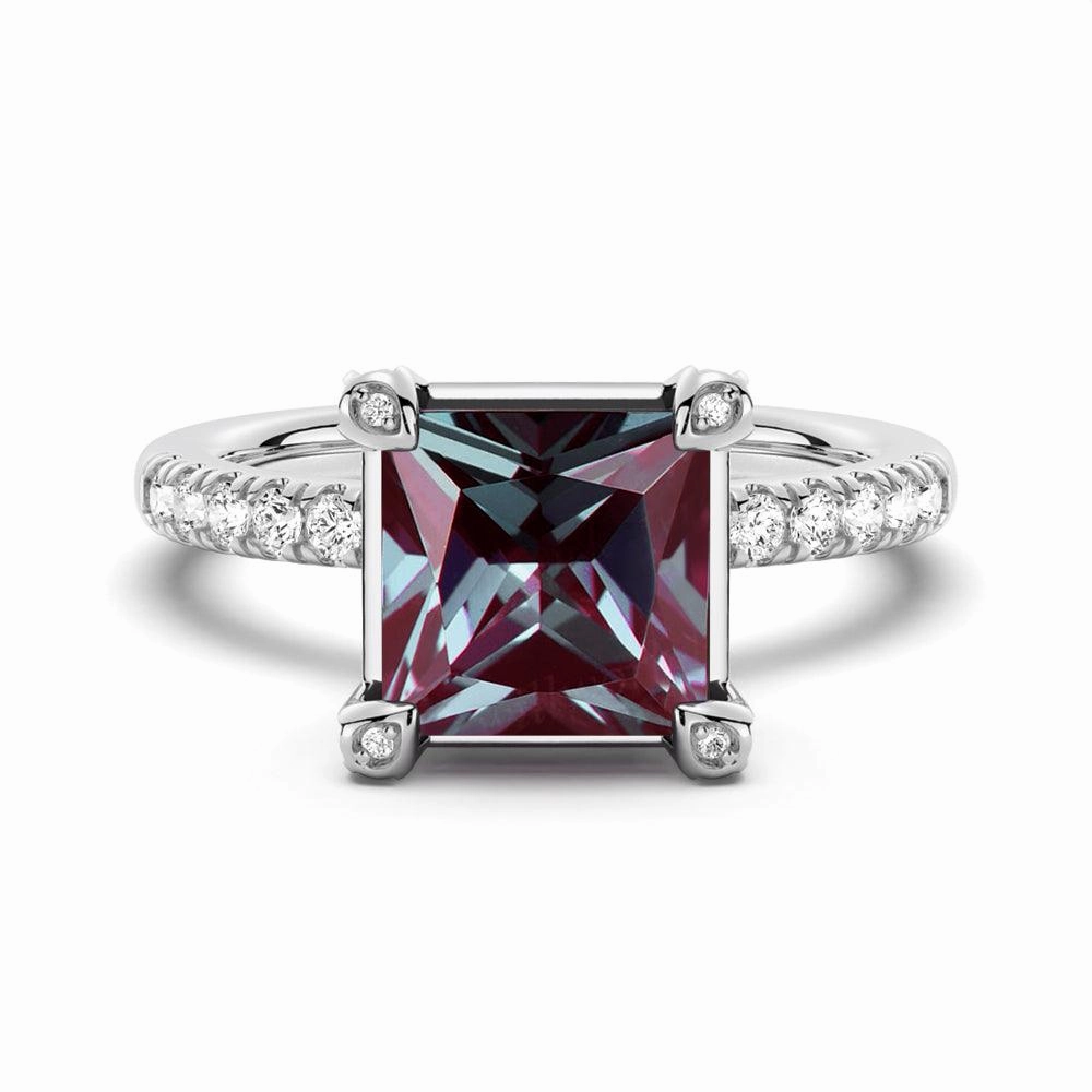 Custom pieces 3 CT. Princess Cut Alexandrite Engagement Ring With Moissanite Accents