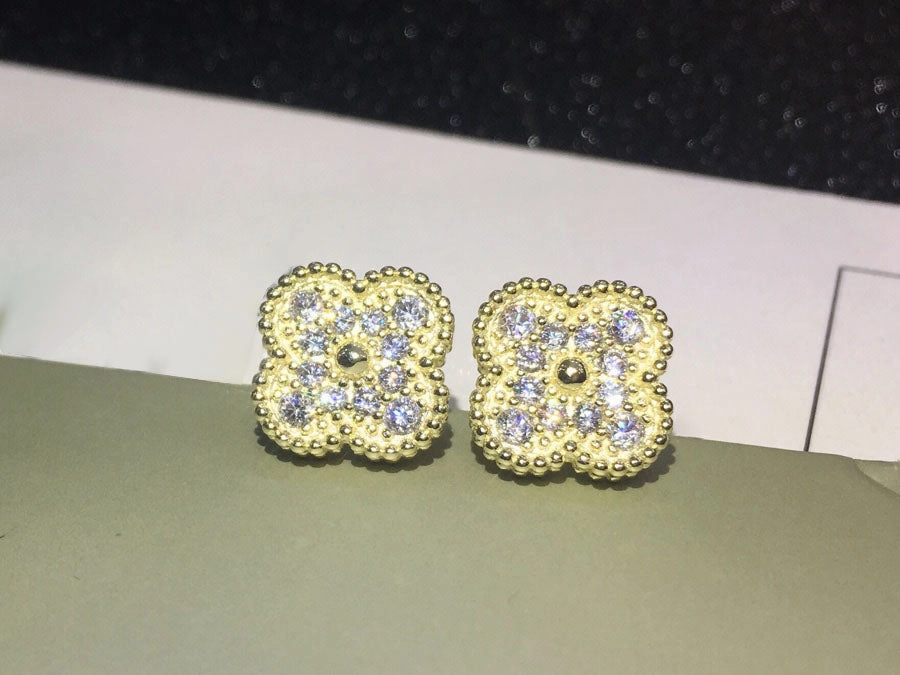 Textured Detail Classic Elegance Rosalee Paved Clover Earrings 15mm Motif CZs