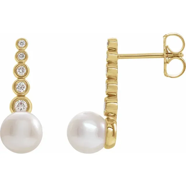 14K Yellow Freshwater Cultured Pearl & 1/8 CTW Diamond Earrings Effortless Charm