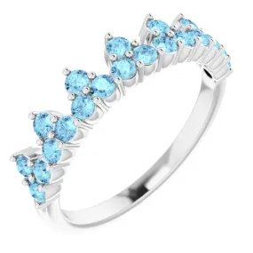 Hypoallergenic Article 14K White Aquamarine Crown Ring