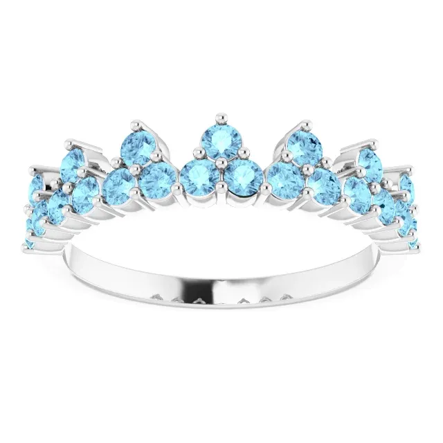 Exquisite Look Fashionable Object 14K White Aquamarine Crown Ring