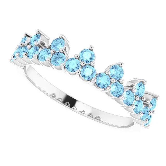 Branded Work 14K White Aquamarine Crown Ring