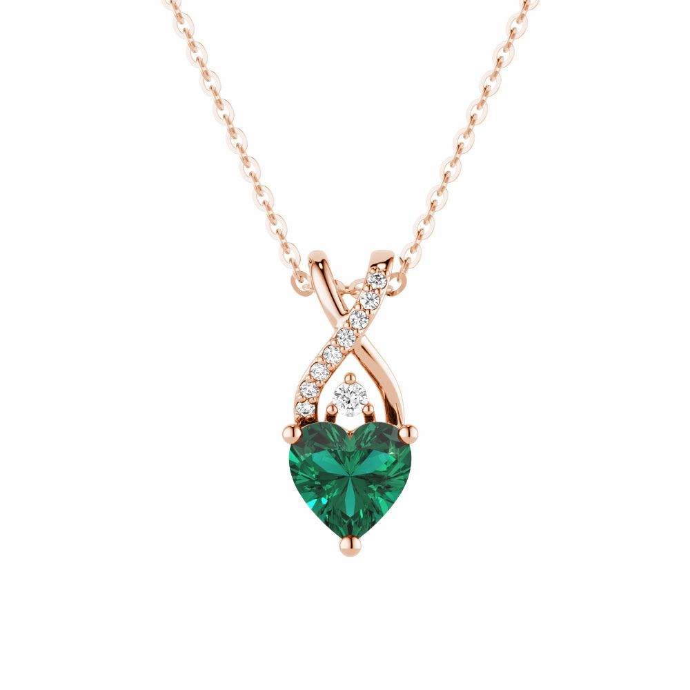 1.16 CT. Solitaire Heart Emerald and White Sapphire Pendant Precious Gifts