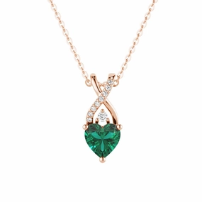 1.16 CT. Solitaire Heart Emerald and White Sapphire Pendant Unique Style Graceful Sparkle