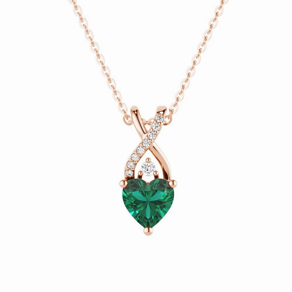 1.16 CT. Solitaire Heart Emerald and White Sapphire Pendant City Spark