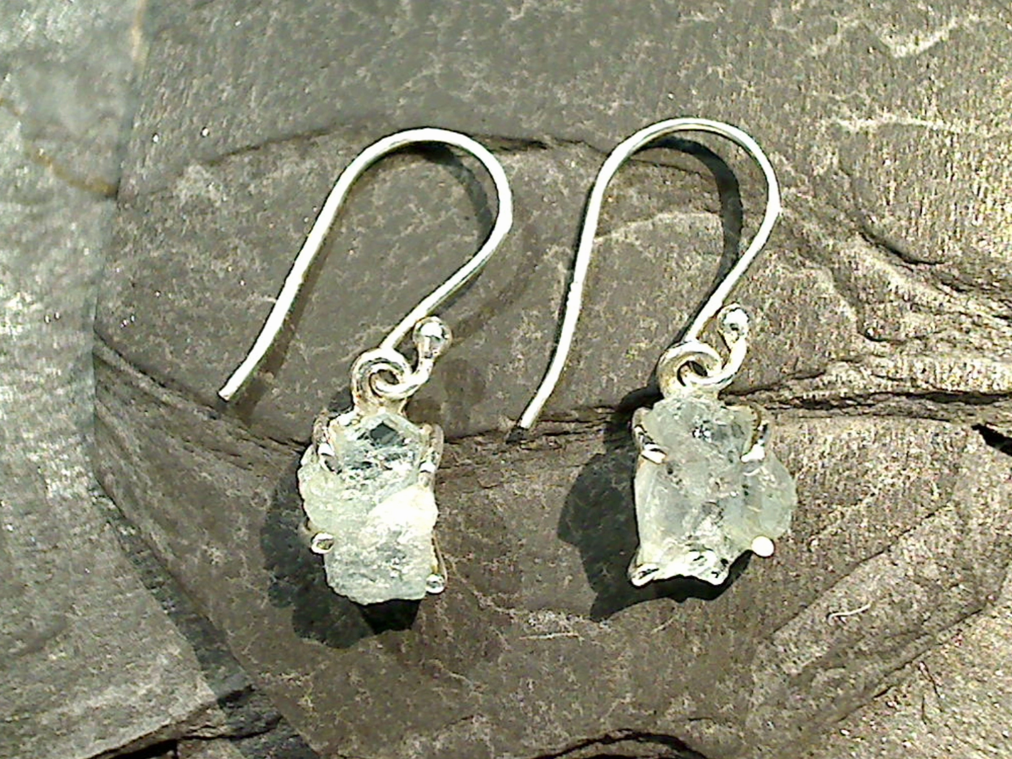 Rough Aquamarine, Sterling Silver Small Earrings Vacation Accessory Safe Vibe