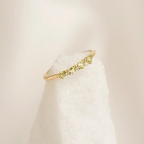 August Birthstone Pear Ring 14k Gold - Olivine and Diamond Modern Form Refined Shape