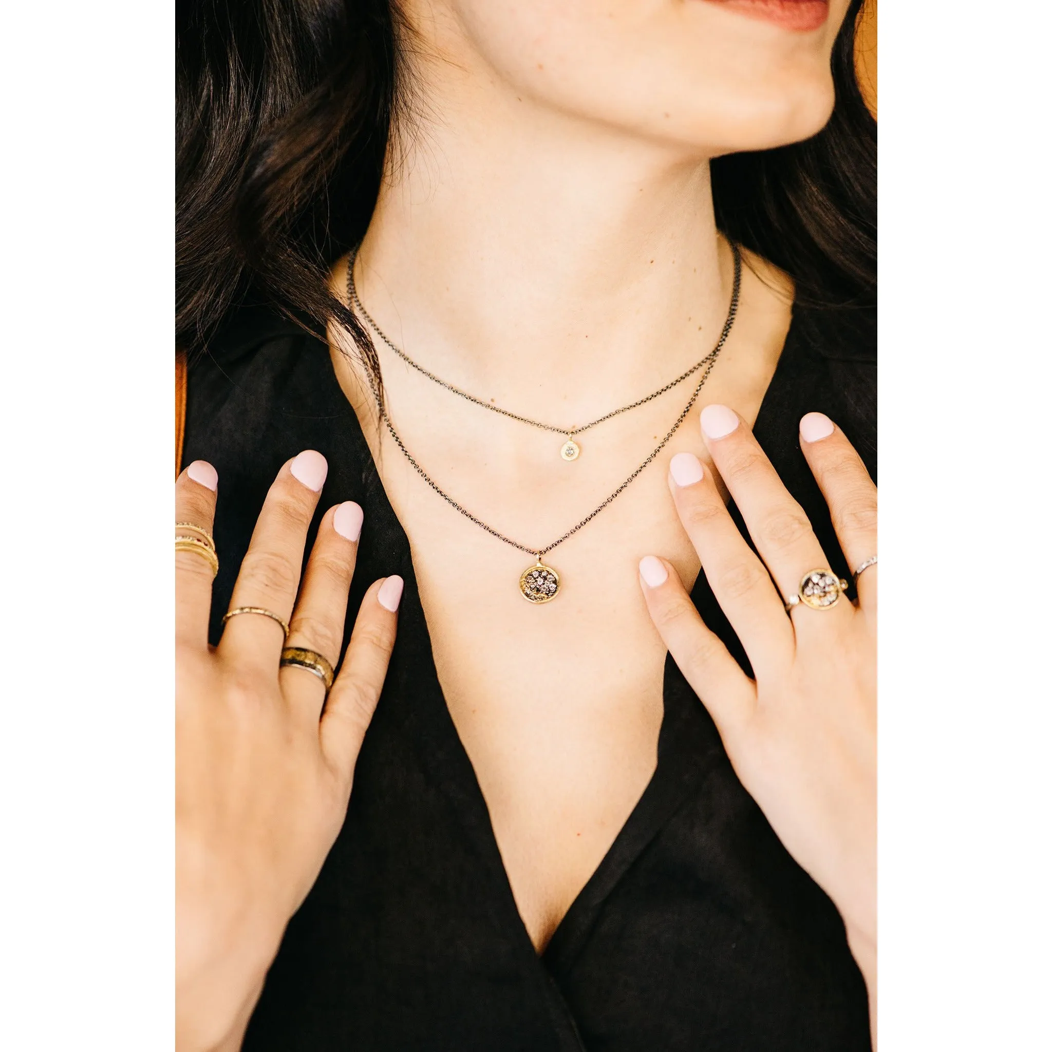 Shaped Precision Pebble Necklace - 18k Gold, Oxidized Silver   Reclaimed Diamonds