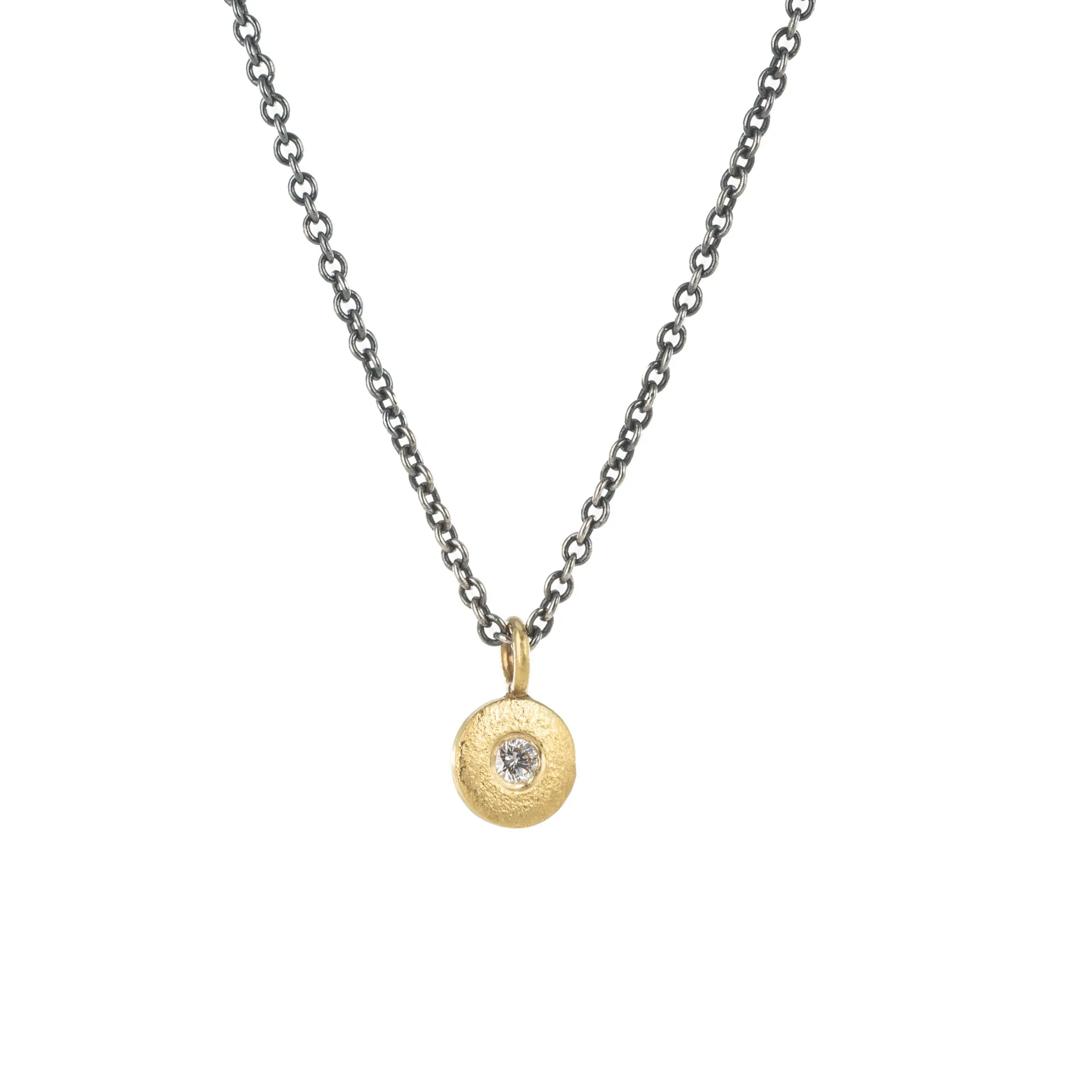 Pebble Necklace - 18k Gold, Oxidized Silver   Reclaimed Diamonds Sun-Kissed Look