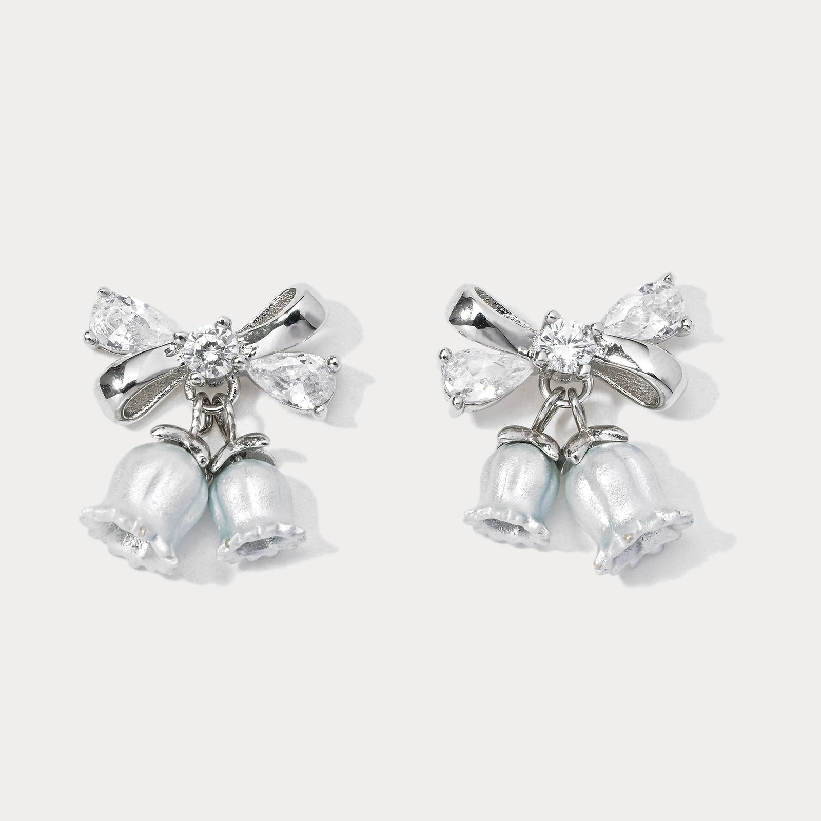 Lily Of The Valley Bow Silver Earrings Linear Trinket