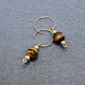 Vibrant Ornament Glowing 8mm Tiger Eye 14K Gold Filled Dangle Earrings