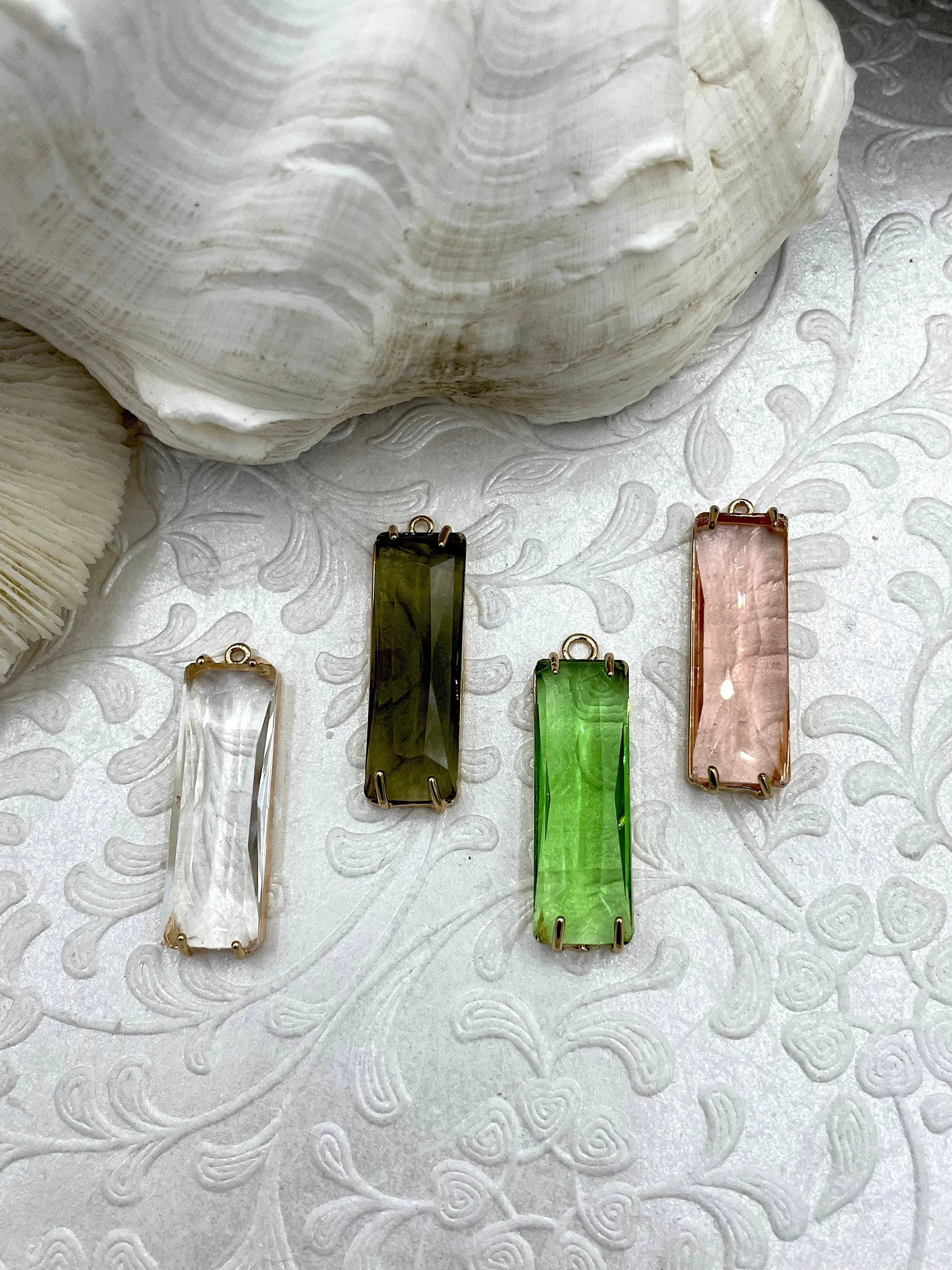 Chic Adornment Travel Item Gold Bezel Rectangle Crystal Pendants,  Rectangle Gold trimmed Pendants, Gold Trimmed Charms. Crystal Charms 15 Colors, Fast Ship