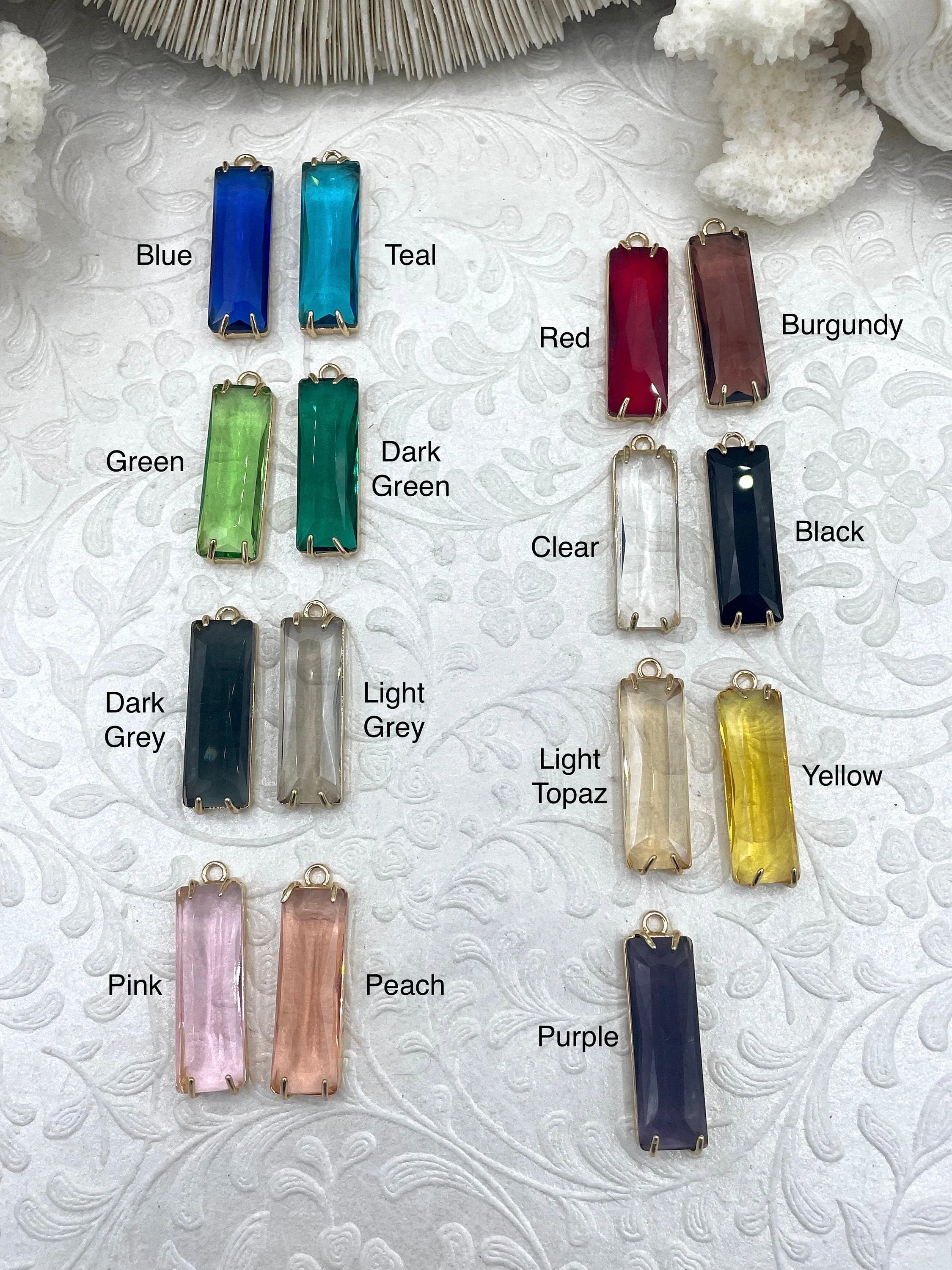 High-Quality Piece Gold Bezel Rectangle Crystal Pendants,  Rectangle Gold trimmed Pendants, Gold Trimmed Charms. Crystal Charms 15 Colors, Fast Ship