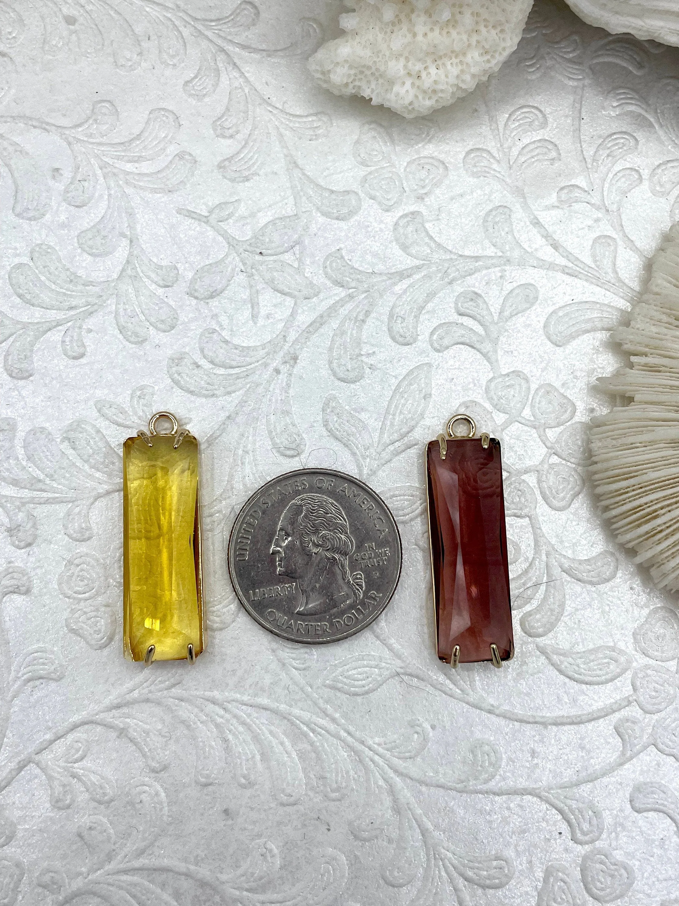 Gold Bezel Rectangle Crystal Pendants,  Rectangle Gold trimmed Pendants, Gold Trimmed Charms. Crystal Charms 15 Colors, Fast Ship Exquisite Adornment