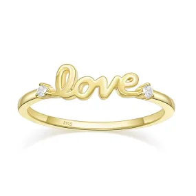 Gold Plated Love Script Engagement Ring Daily Wear Natural Flow
