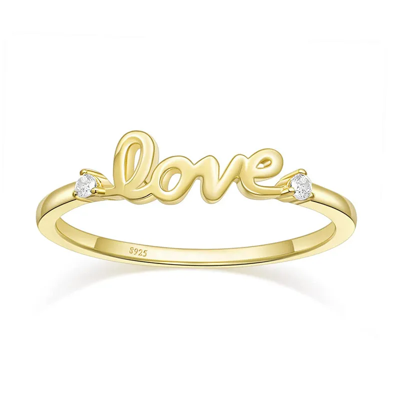 Precious Shine Dainty Edge Gold Plated Love Script Engagement Ring
