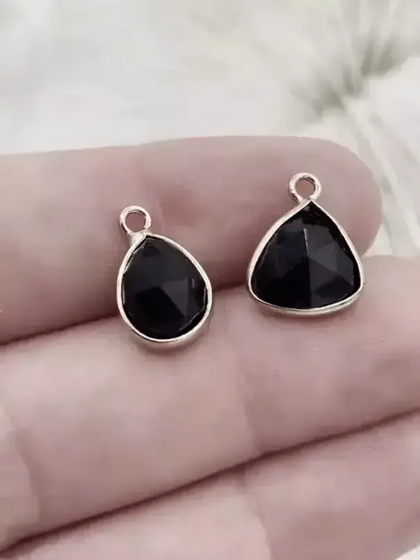 Everyday Style Mother Gift Gold Soldered Black Stone Pendant , 2 Shapes .Stone Pendant Fast Ship