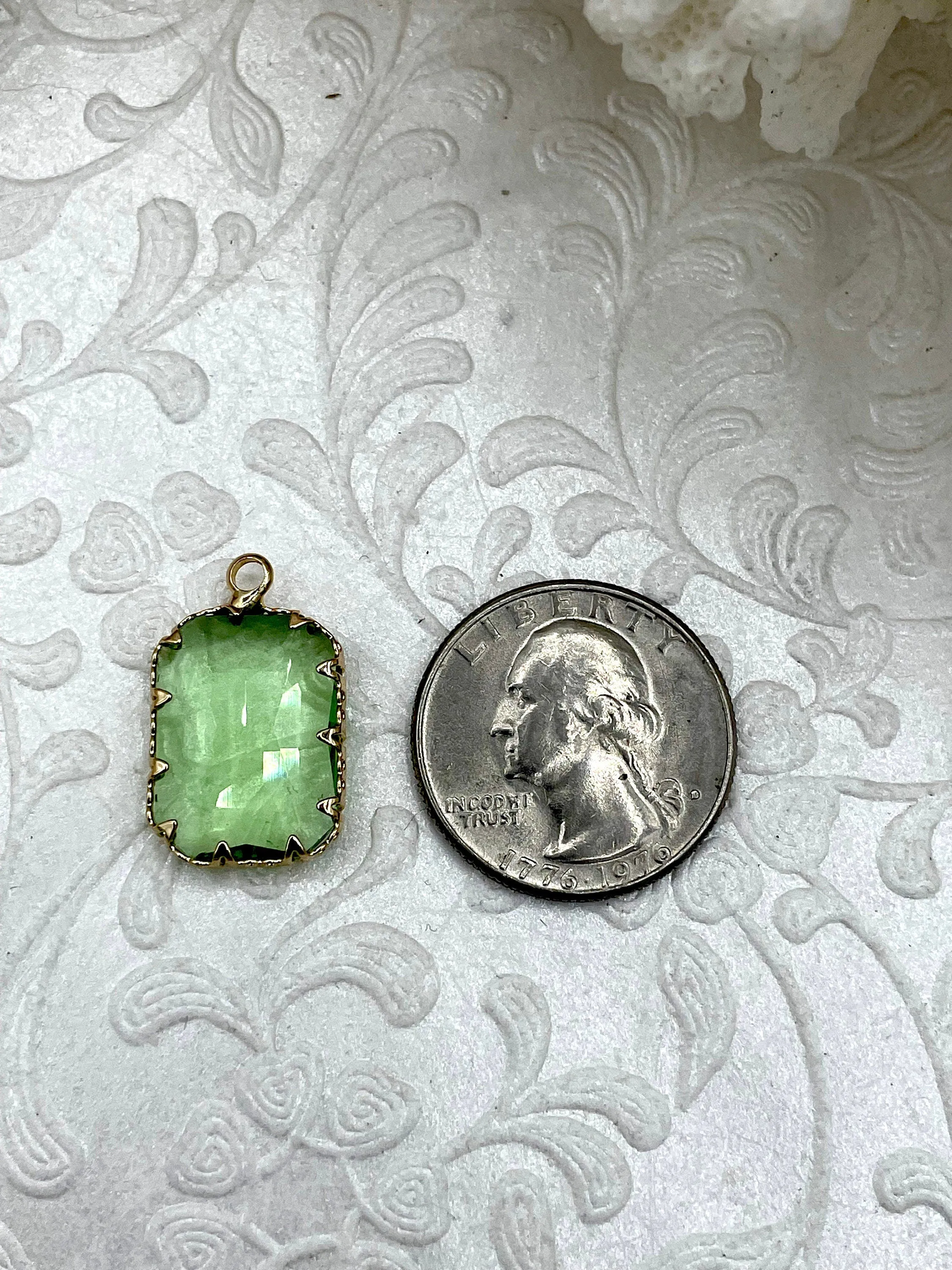 Gold Trimmed Colorful Rectangle Crystals, Gold trimmed Pendants, Gold Trimmed Crystal Charms. Colorful Crystal Charms 11 Styles, Fast Ship Romantic Date