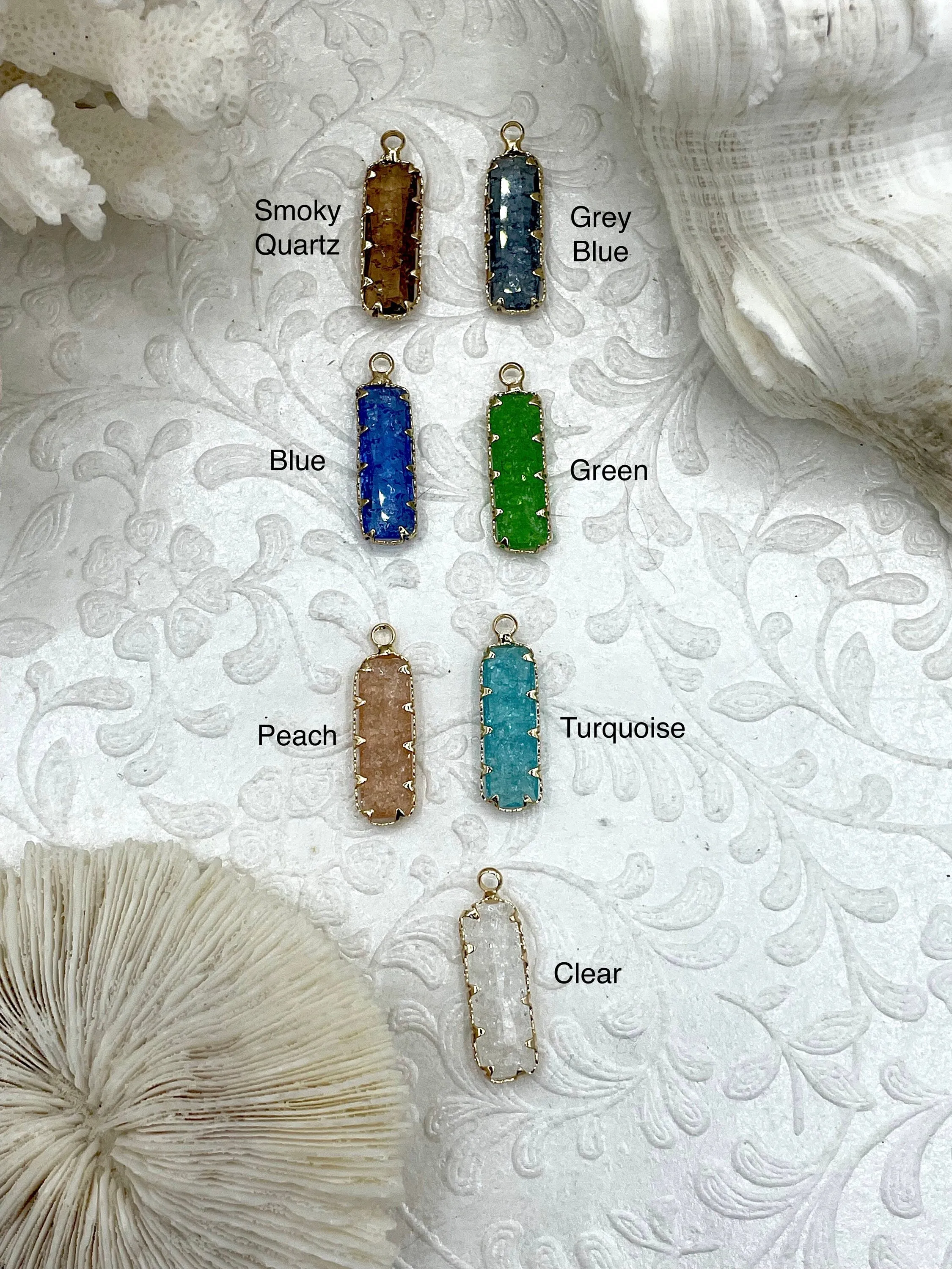 Gold Trimmed Rectangle Crystals, Colorful Rectangle Gold trimmed Pendants, Gold Trimmed Charms. Clear Crystal Charms 7 Colors, Fast Ship Creative Edge Marvelous Gift