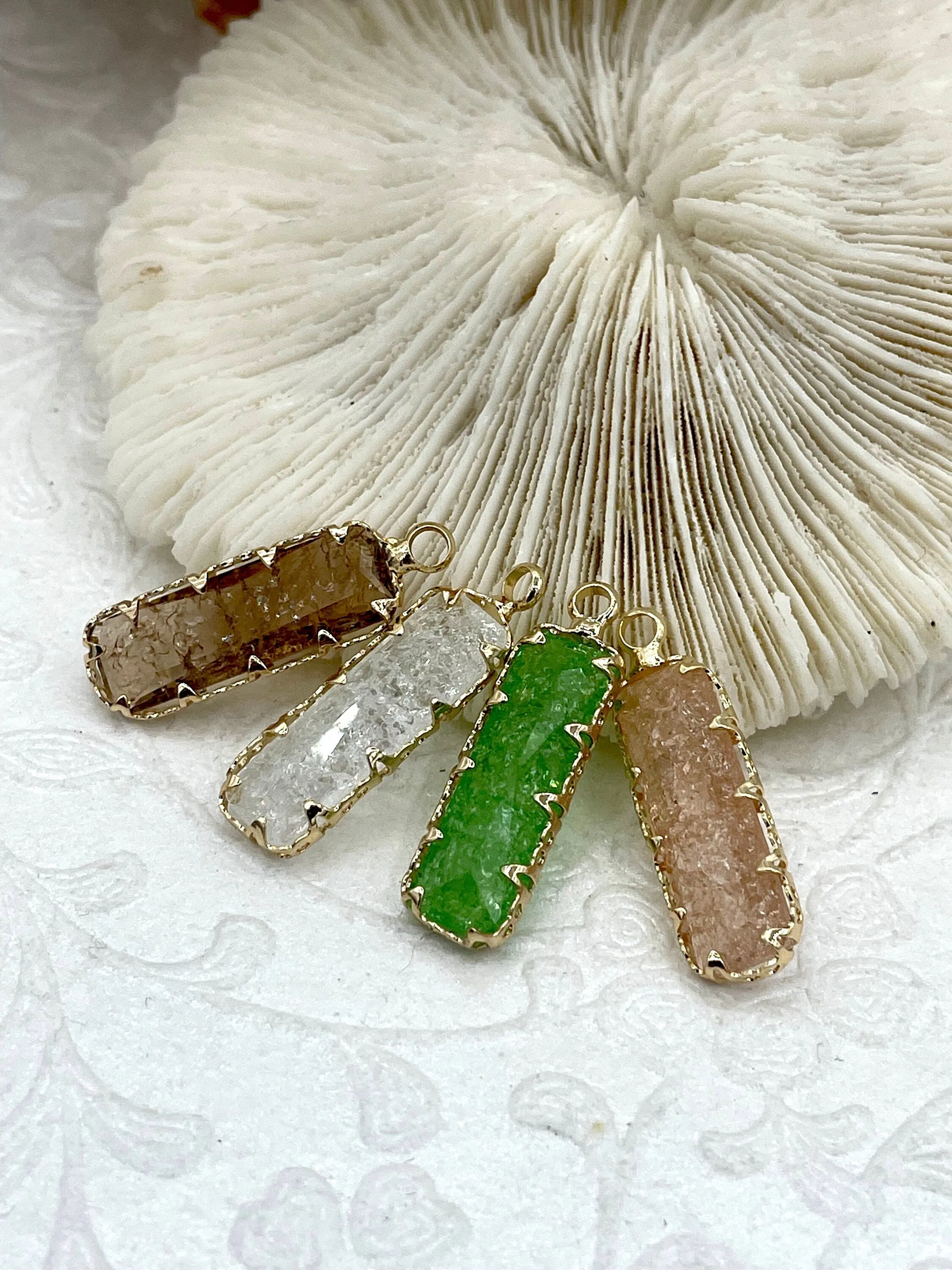 Party Ready Gold Trimmed Rectangle Crystals, Colorful Rectangle Gold trimmed Pendants, Gold Trimmed Charms. Clear Crystal Charms 7 Colors, Fast Ship