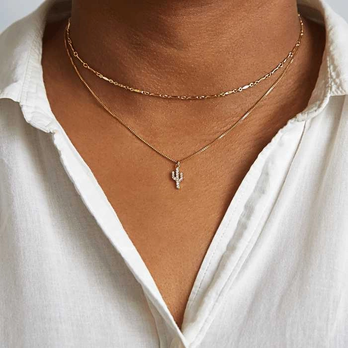 Radiant Look Gold Cactus Pave Necklace