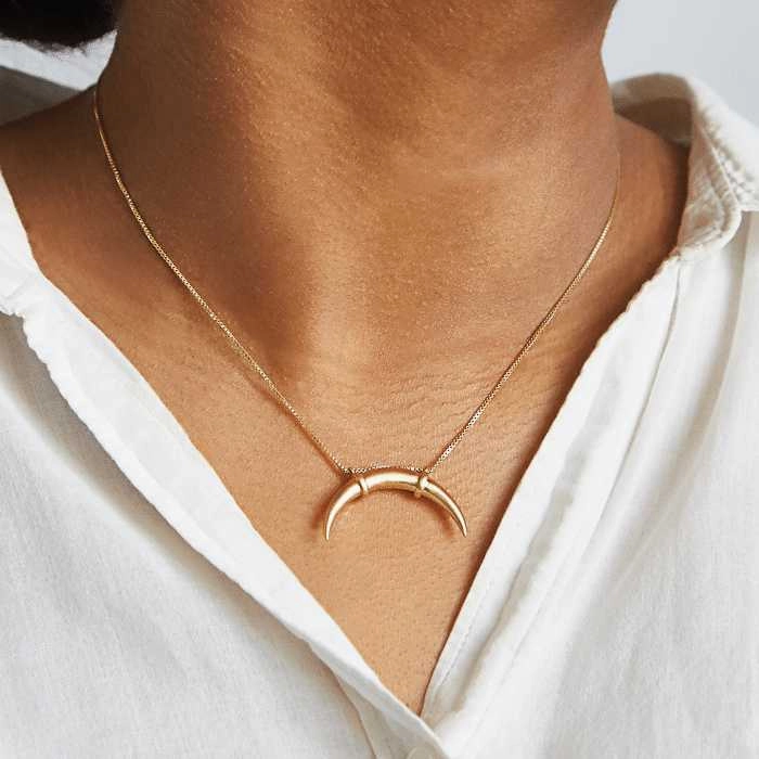 Gold Double Horn Necklace Sparkle Focus Dainty Finish