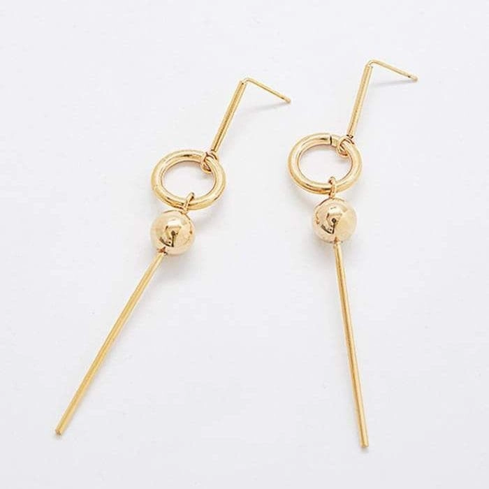 Gold Geometric Circle Drop Earrings Glow Touch Shiny Texture