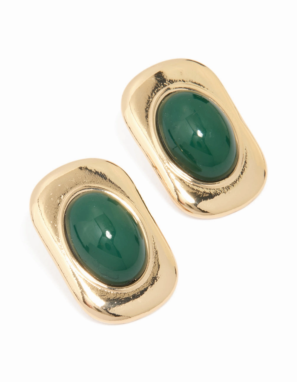 Elegant Gifts Gold Green Stone Rectangle & Oval Stud Earrings