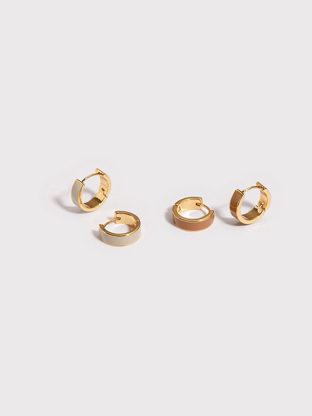 Casual Shine Gold Neutral Enamel Hoops