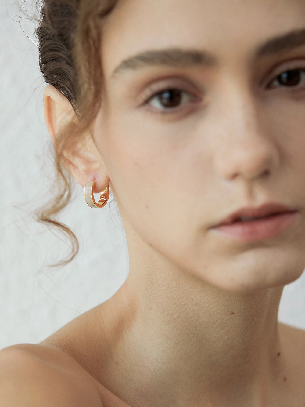 Gold Neutral Enamel Hoops Distinctive Accent Glittering Sparkle