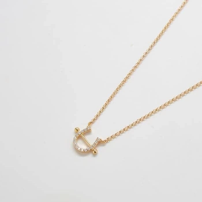 Gold Pave Horseshoe Necklace Glam Style Starry Look
