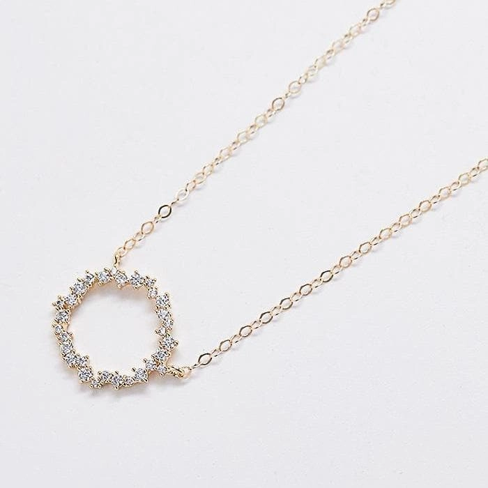 Clear Style Timeless Gift Gold Pave Stone Circle Necklace