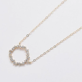 Romantic Feature Natural Elements Gold Pave Stone Circle Necklace