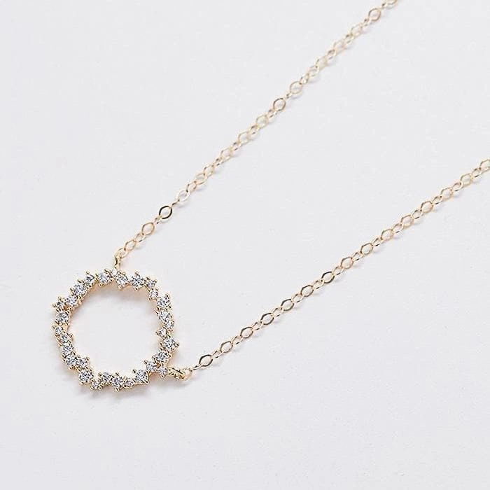 Wedding Style Gold Pave Stone Circle Necklace