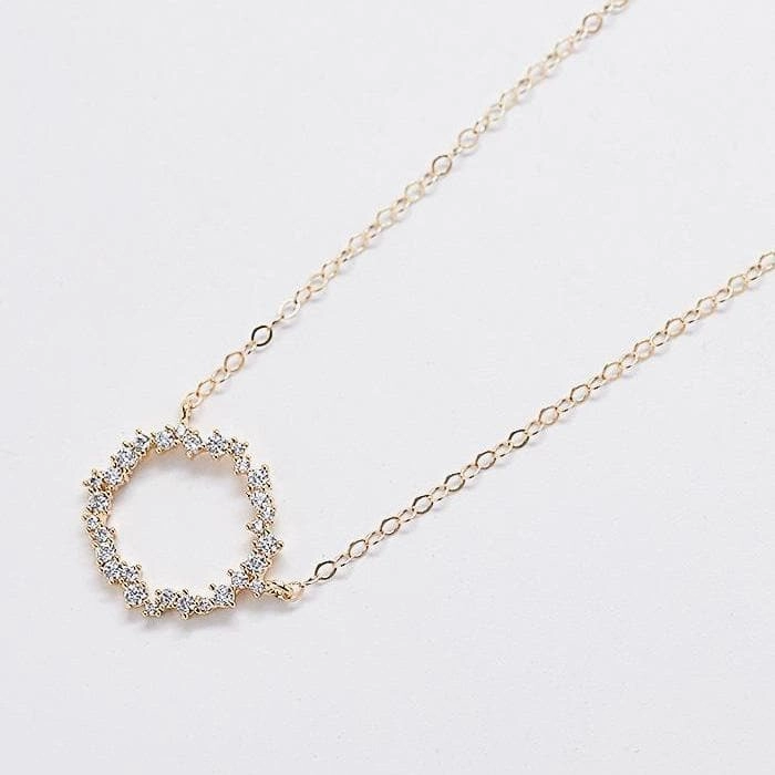 Romantic Feature Natural Elements Gold Pave Stone Circle Necklace