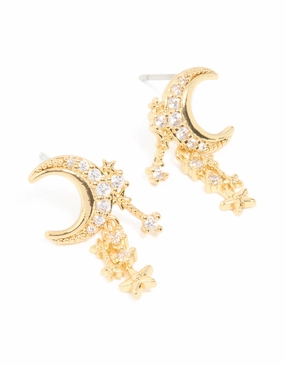 Gold Plated Cubic Zirconia Celestial Drop Earrings Trendy Gift