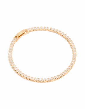 Graceful Sparkle Modern Classic Gold Plated Cubic Zirconia Square Baguette Tennis Bracelet