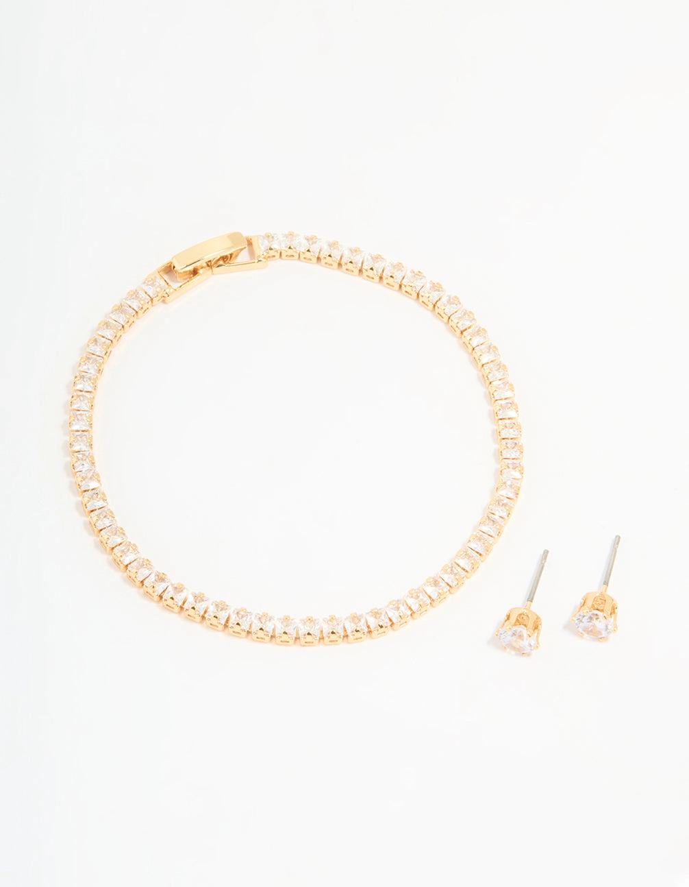 Gold Plated Cubic Zirconia Tennis Bracelet & Earrings Set Color Accent